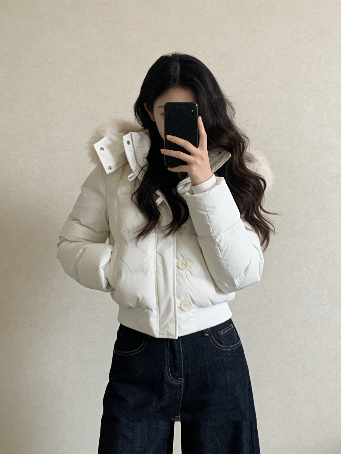 

Retro American White Large Fur Collar Hooded down Cotton Jaet Women's Autumn Winter New Thi Warm ort Cotton Coat Outerwear