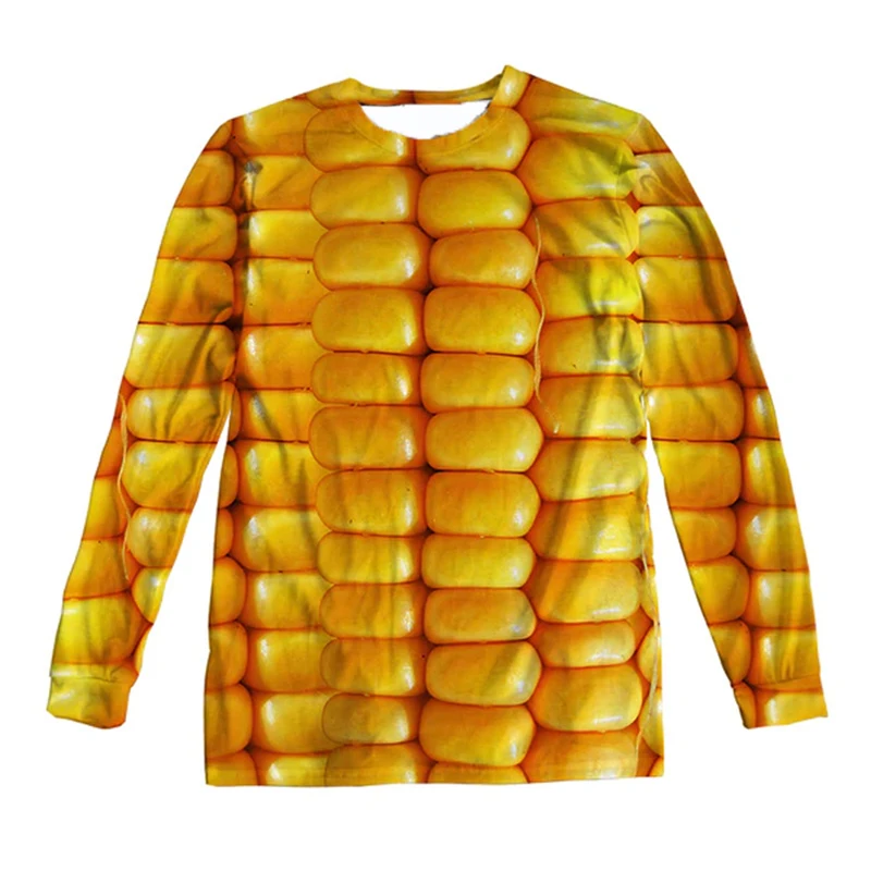 Corn Sausage Food 3D Print T-Shirts Men Funny Long Sleeved T Shirt Hip Hop Oversized Pullovers Harajuku Tees Tops Kids Clothing