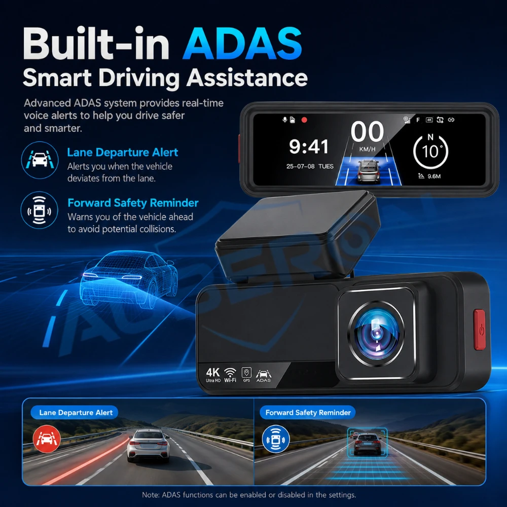 4K+2.5K Dual Dash Cam Front Rear Camera WiFi APP Control Built-in GPS 170° Wide Angle Loop Recording 24H Parking Monitor Car DVR