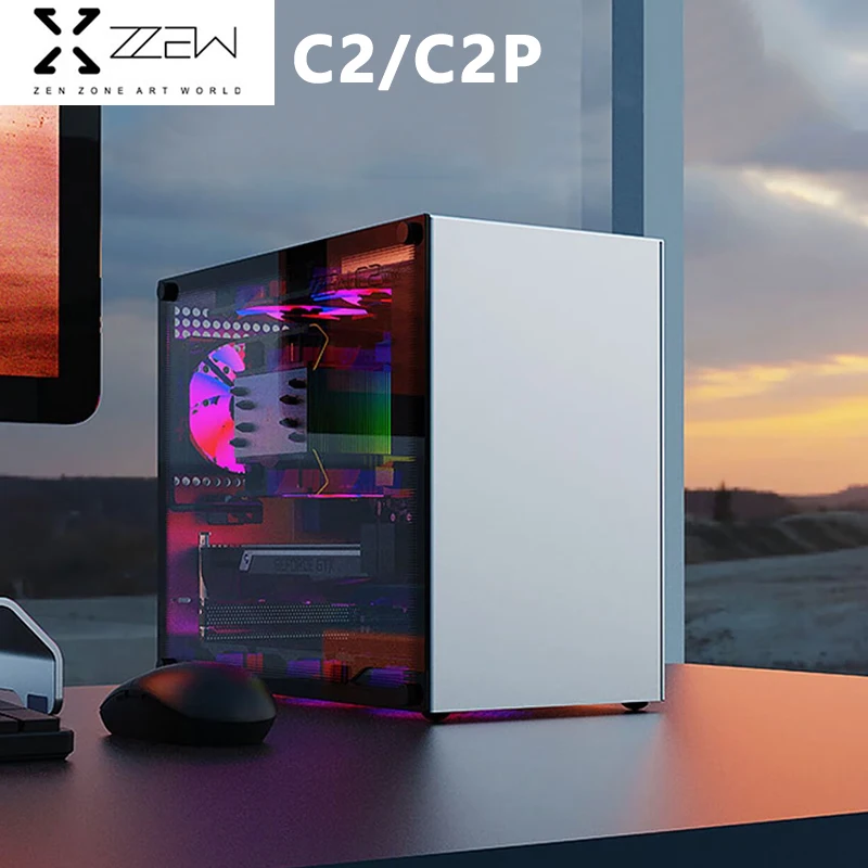 ZZAW M-ATX 컴퓨터 케이스 측면 투명 MINI-ITX, 모든 알루미늄 데스크탑 사무실 소형 섀시, 긴 그래픽 카드 지원, C2 C2P