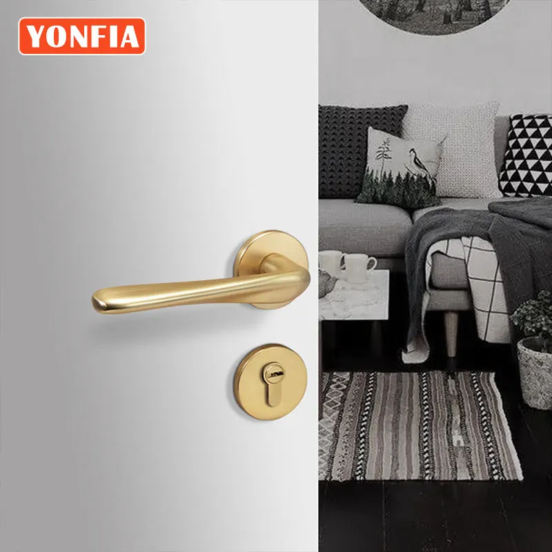 

YONFIA A8183R02 Gold Brush Luxury Aluminium Alloy Door Handle Lever Mortise Door Lock Handle Set For Toilet Wood Door Hardware