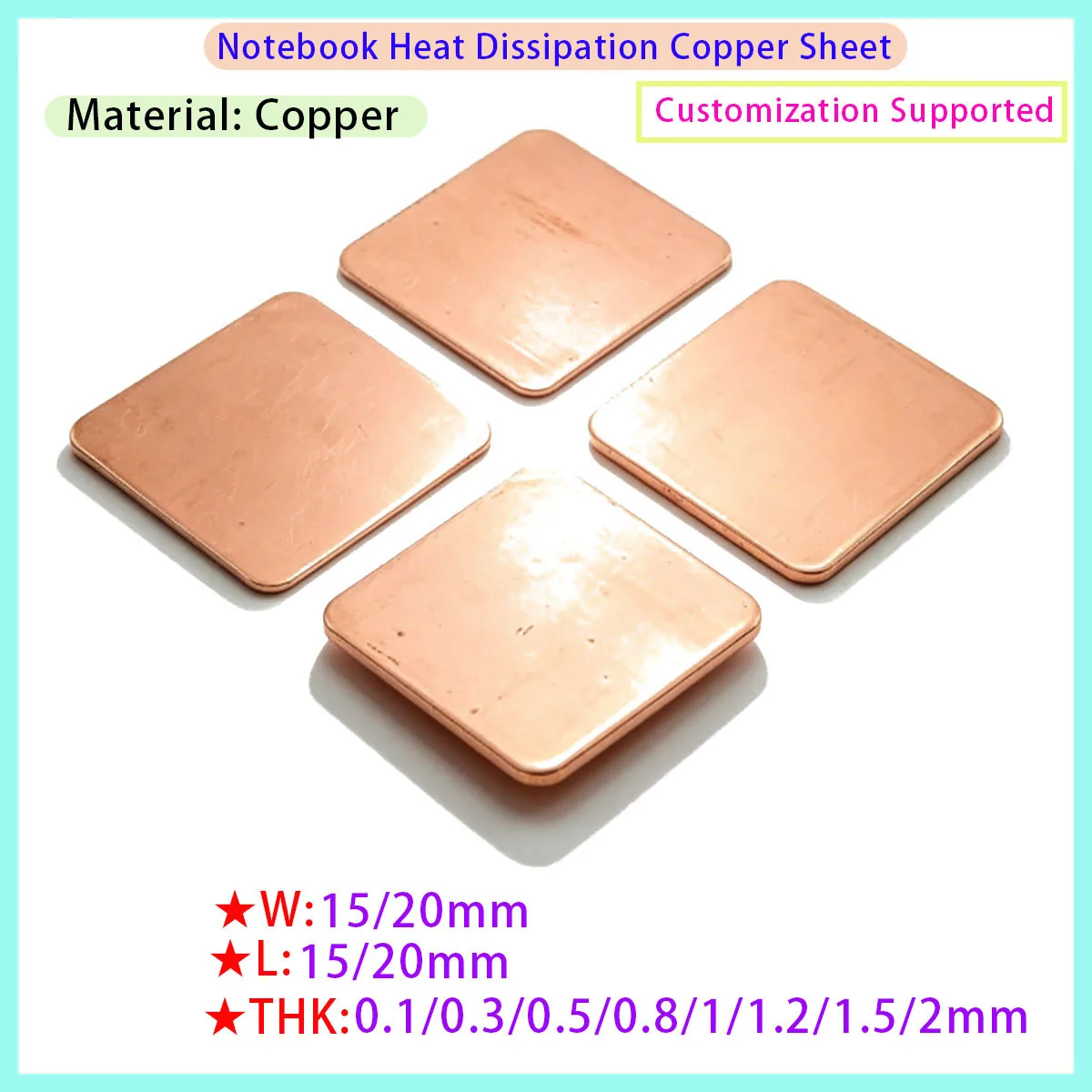 0.1mm 0.3mm 0.4mm 0.5mm 0.6mm 0.8mm 1.2mm 1.5mm 2mm Pure Copper Gasket Heat Dissipation Pad for CPU Laptops