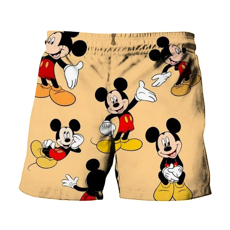 MINISO Summer Harajuku New Disney Brands Cute Stitch Mickey Minnie Anime Print Men Beach Shorts Fashion Casual Kids/Adult Shorts