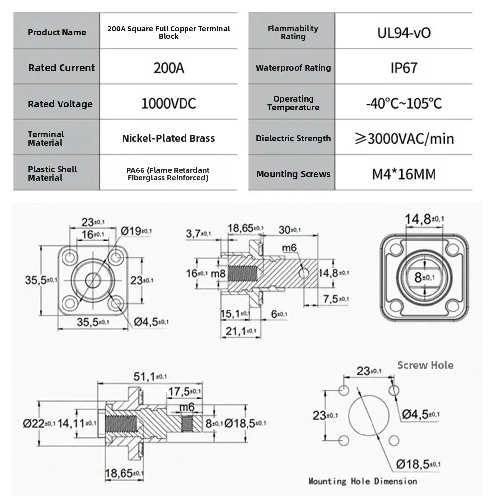 Morsettiera per batteria al litio da 2 pezzi 200A Connettore terminale di stoccaggio batteria universale interamente in rame facile da installare