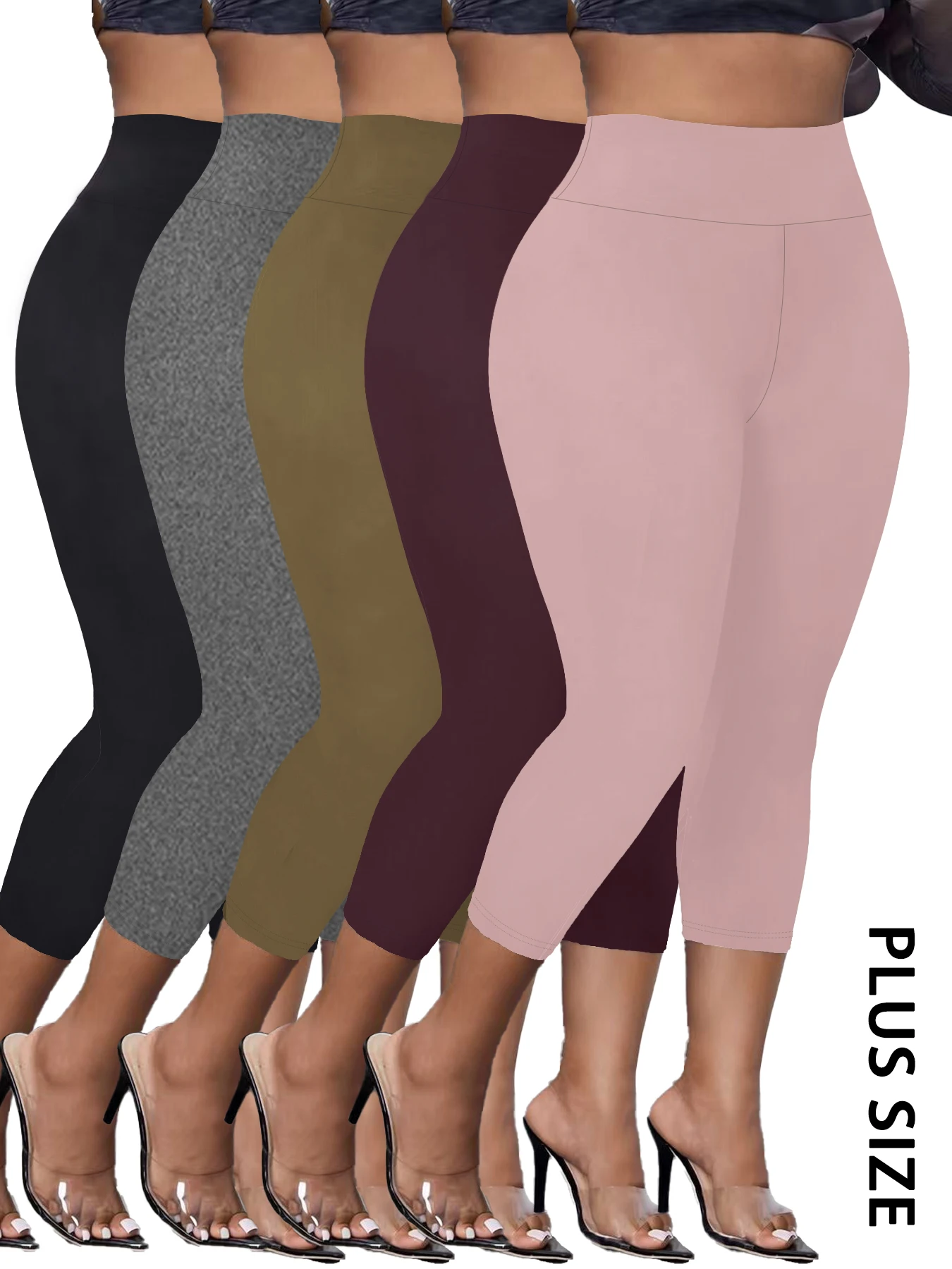 

5 pack Plus Size Leggings for Women Super soft High Waisted Tummy Control Yoga Capri Pants Workout Running Leggings