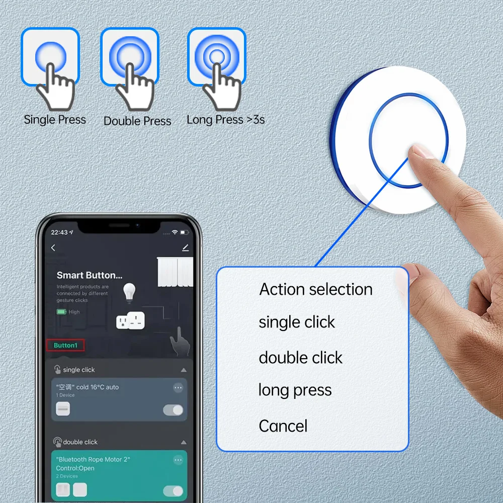 Push Button Wireless Smart Scene Switch Controller Battery Powered Automation Scenario Linkage Work With Tuya ZigBee with Home