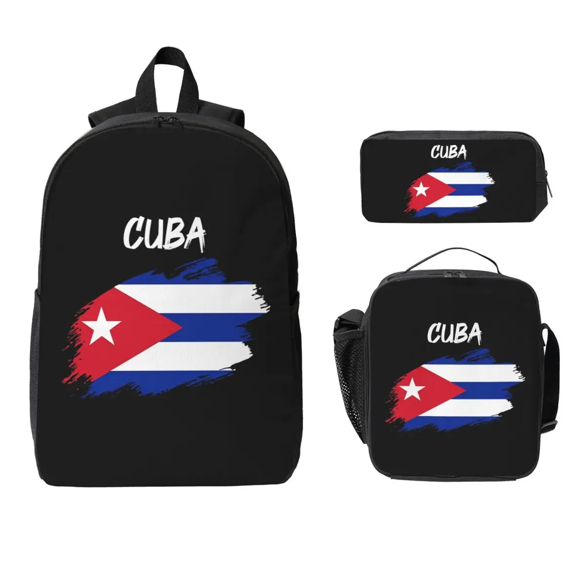 

Flag Of Cuba Cuban Patriotic Backpack Student BookBag School Bag Computer Shoulder Bags 3ps Insulated Lunch Bag Pencil Case