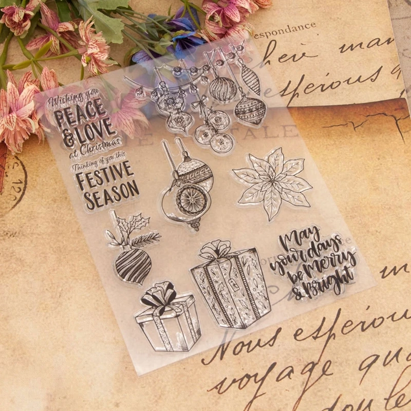 Timbri trasparenti tema natalizio Guarnizioni in silicone vintage per creazione biglietti scrapbooking fai-da-te in