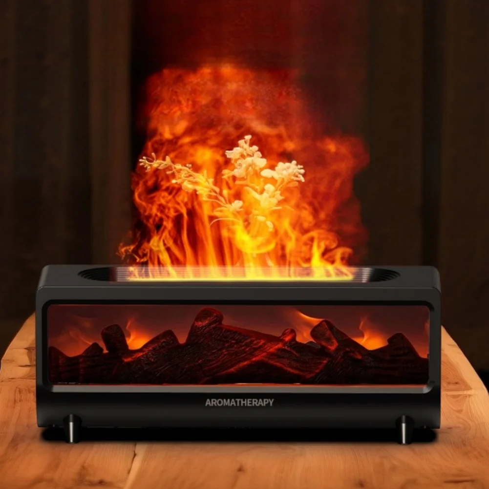 Fireplace Style Aromatherapy Humidifier LED Flame Visual Quiet Mist Diffuser Large Capacity Water Shortage Protection Timer
