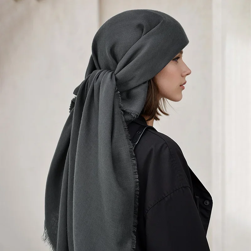 Foulard Carré en Coton pour Femme Musulmane, Hijab, Bandana, Châle, Bandeau, Mouchoir, 132x132cm