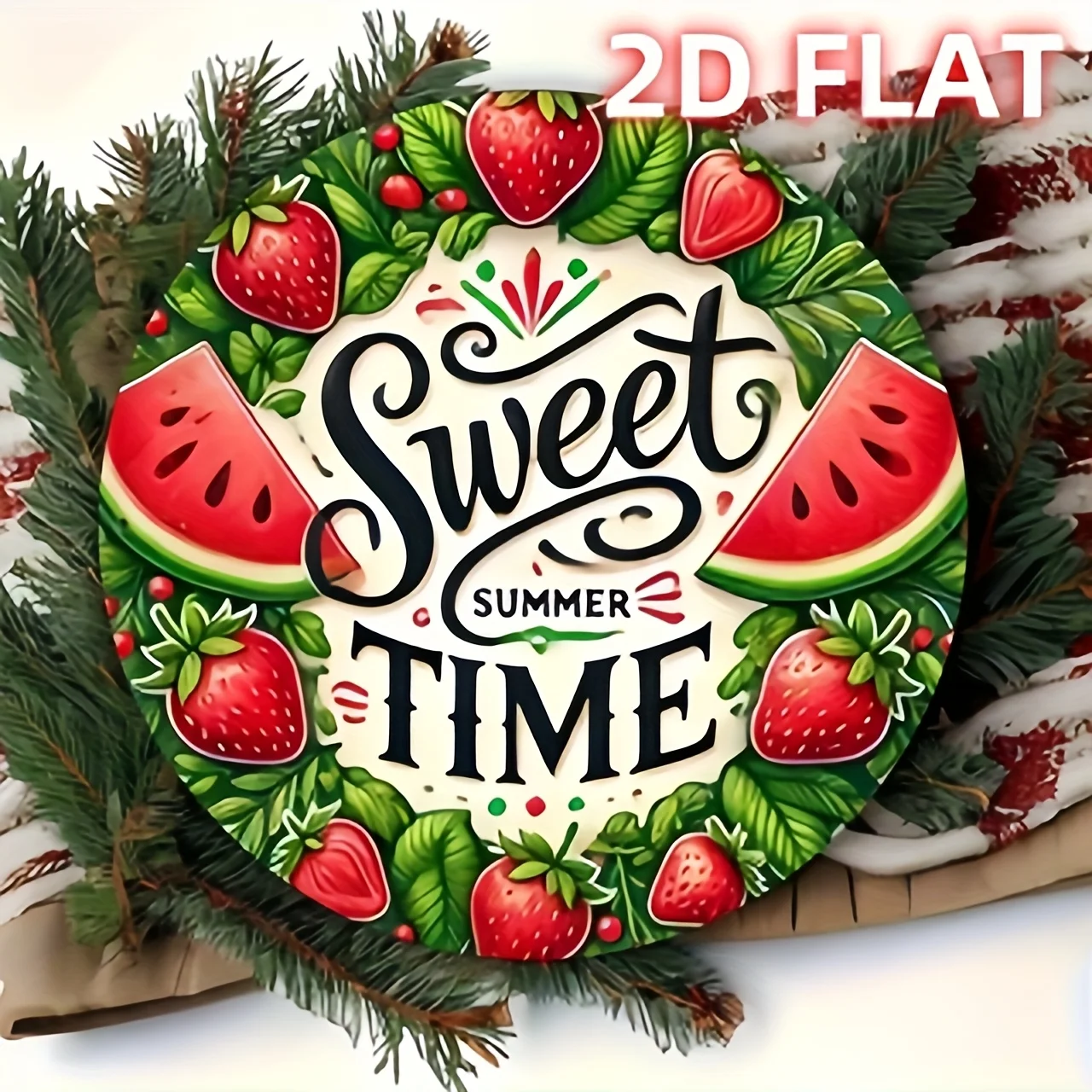 HD Tin Sign Sweet Summer Time Round Vintage Metal Wall Art Strawberry Watermelon Fruit Decor