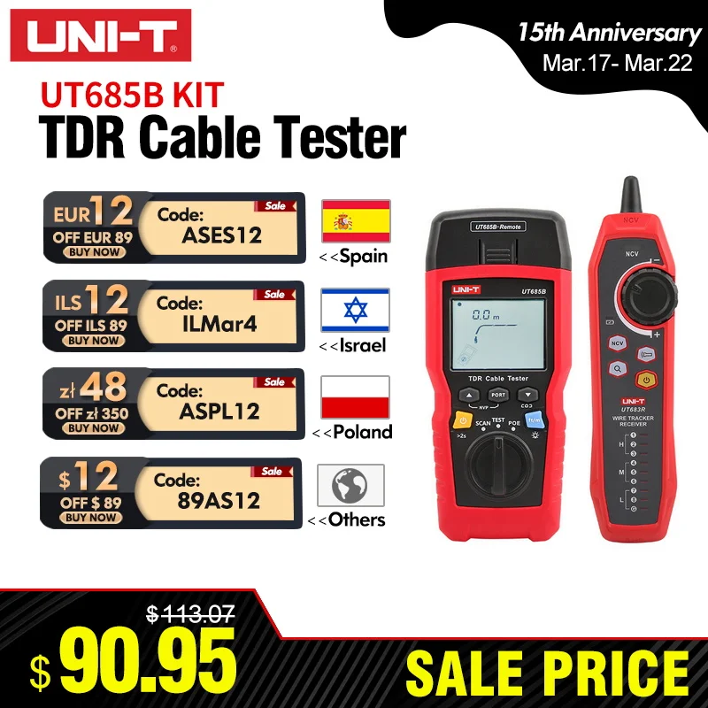 UNI T Tester per cavi di rete TDR UT685B KIT Localizzatore di cavi Lan Tester RJ45 RJ11 Rivelatore Cablaggio Display LCD Strumento di rete