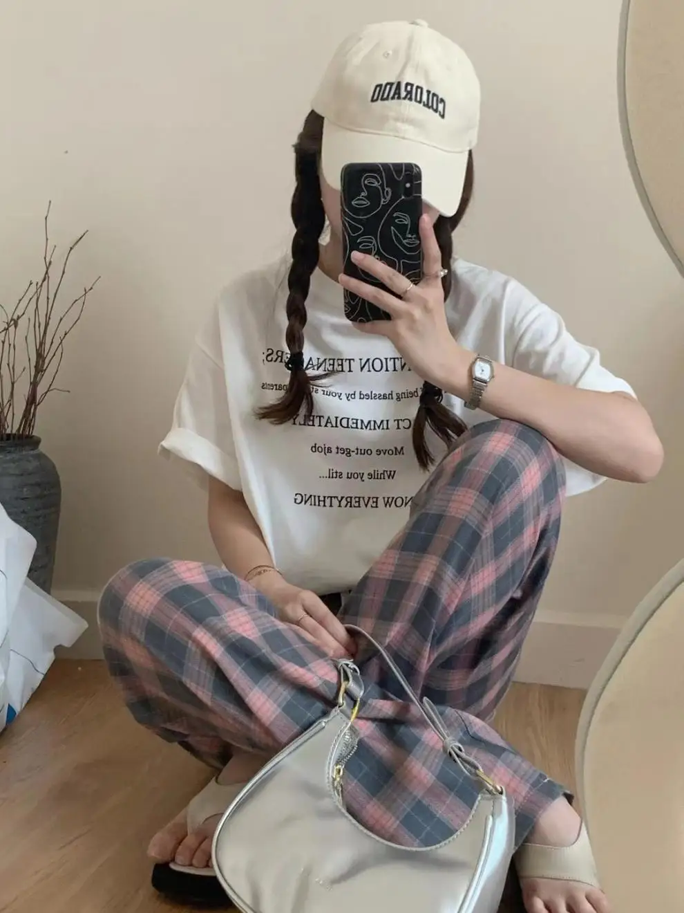 Thin Dropping Pink Plaid Wide Leg Pants for Women's Spring/Summer 2023 New Slim Slim Sweeping Straight Leg Casual Pants