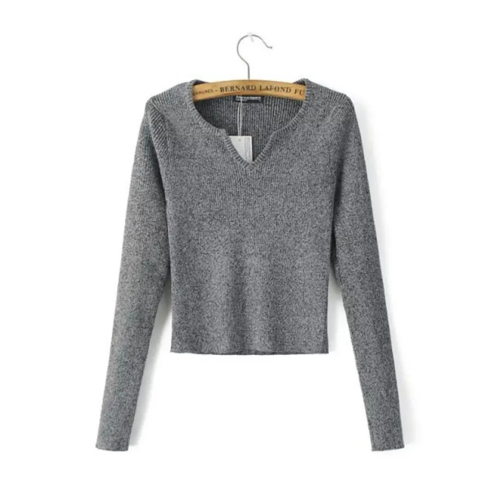 

TT Women's Slim Fit Knitted Shirt Long Sleeve V-Neck Open Collar Harajuku Style European American Commuter Street Solid Color