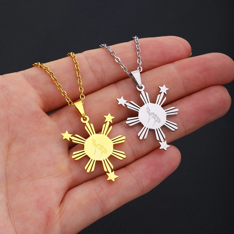 Philippines Map Flag Pendant & Necklaces for Women Men Silver Color/Gold Color Country Maps Pilipinas Jewelry Gifts Hiphop Style