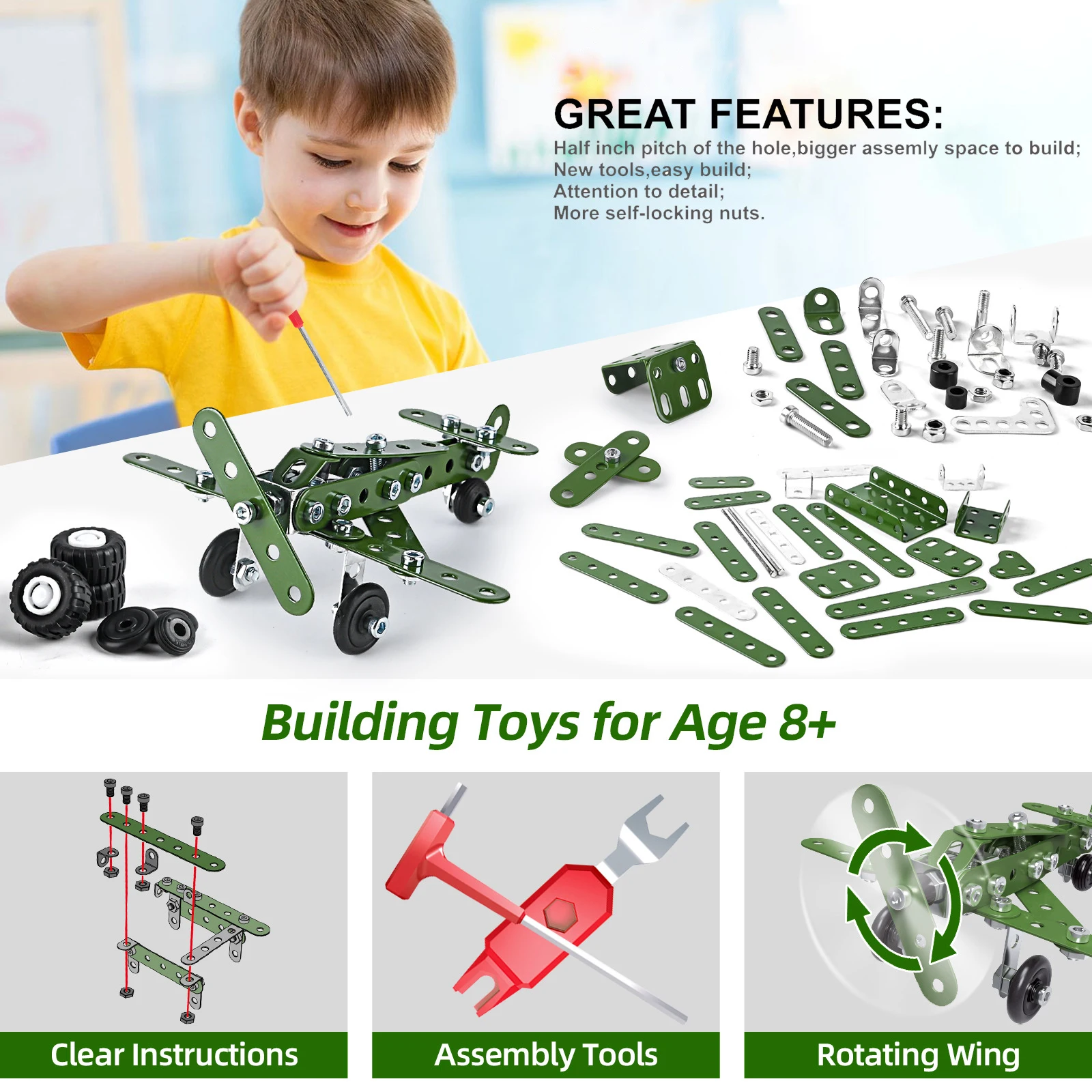 166pieces Metal assembly aircraft blocks with screws and nuts diy building block screwing model toys children boys gift view 2