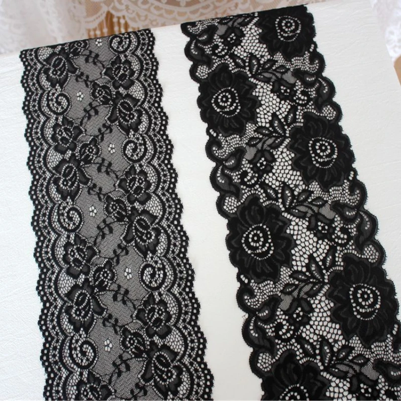 Elastic Stretch Lace Trim, Skirt Hem, Sewing Applique, Costume Fabric, Lace Lingerie, Off White, Black, 2Yard per Lot