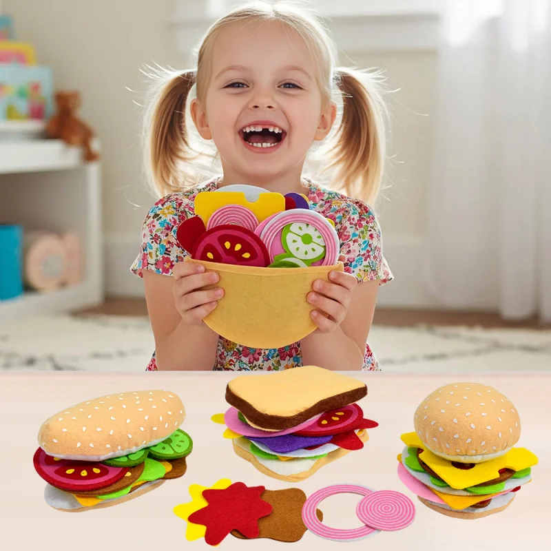 28 قطعة ورأى الغذاء برغر ساندويتش الغذاء مجموعة الأطفال التظاهر باللعب الغذاء ساندويتش لعب الأطفال المطبخ لعب الأدوار الهدايا #6