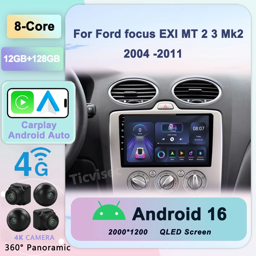 

9 inch Android 16 Auto Car Radio For ford focus EXI MT 2 3 Mk2 2004 -2011 2 Din Multimedia Player Carplay autoradio Stereo GPS