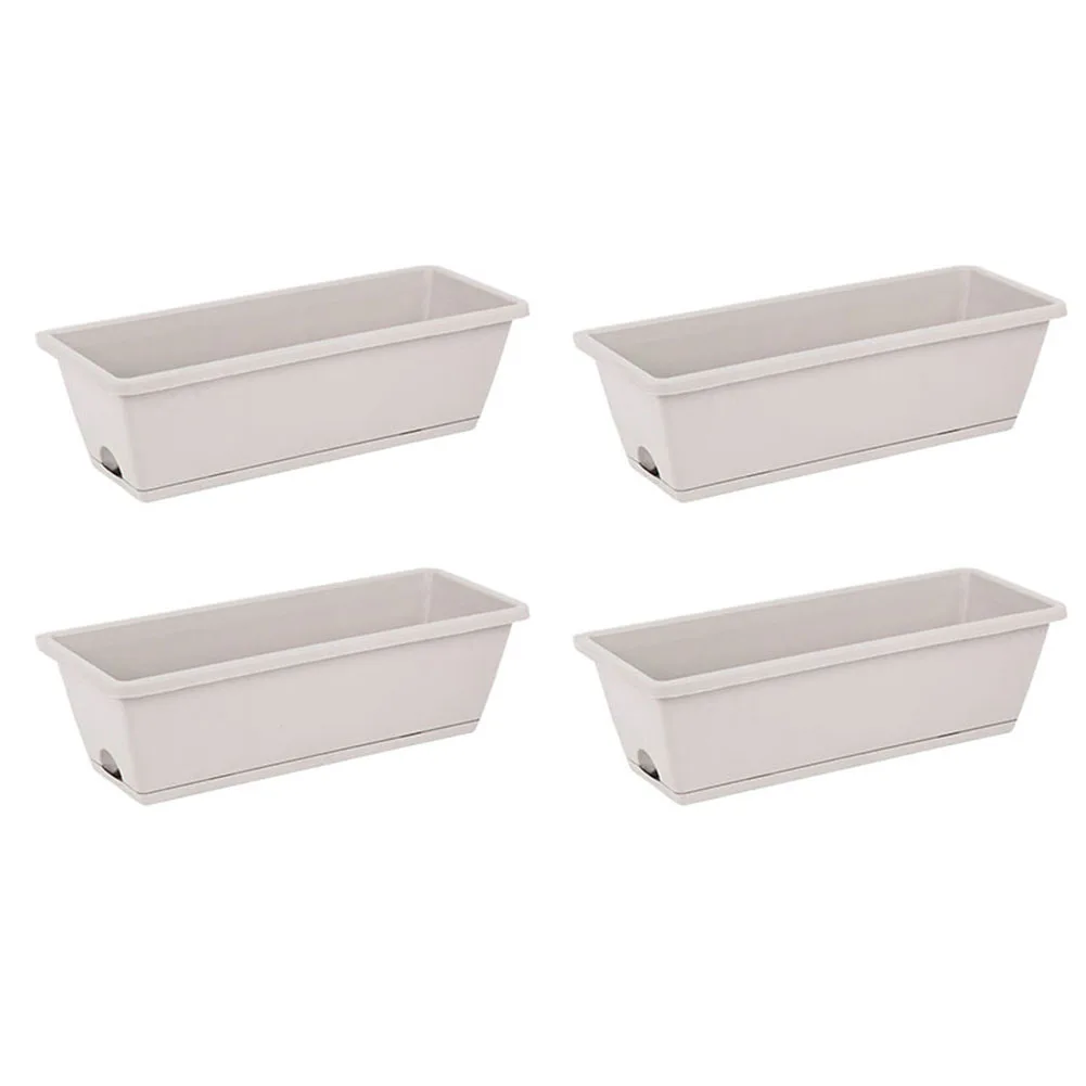 

Set of 4 Rectangular Plastic Plant Boxes Designed for Optimal Drainage Great Addition to Your Home Garden or Balcony
