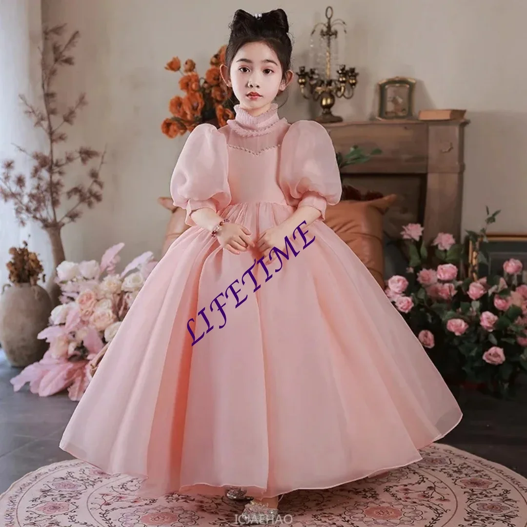 CustomizedParty Dress Pink Girls Clothes Princess Stage Dresses Puff Sleeve Tutu Gown CostumeSweet Kids Outfit Children Birthday