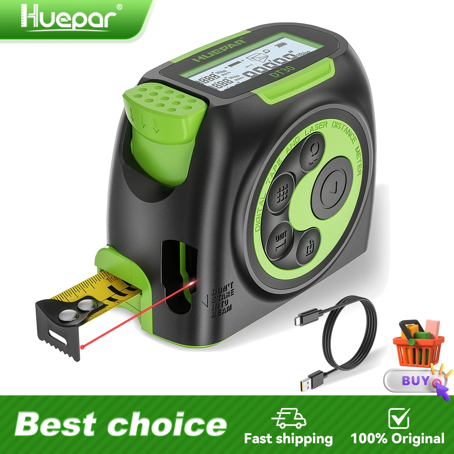 

Huepar Laser Tape Measure 2 In 1 Digital Tape Measure High Precision Laser Rangefinder Steel Tape Measure Tools With LCD Display