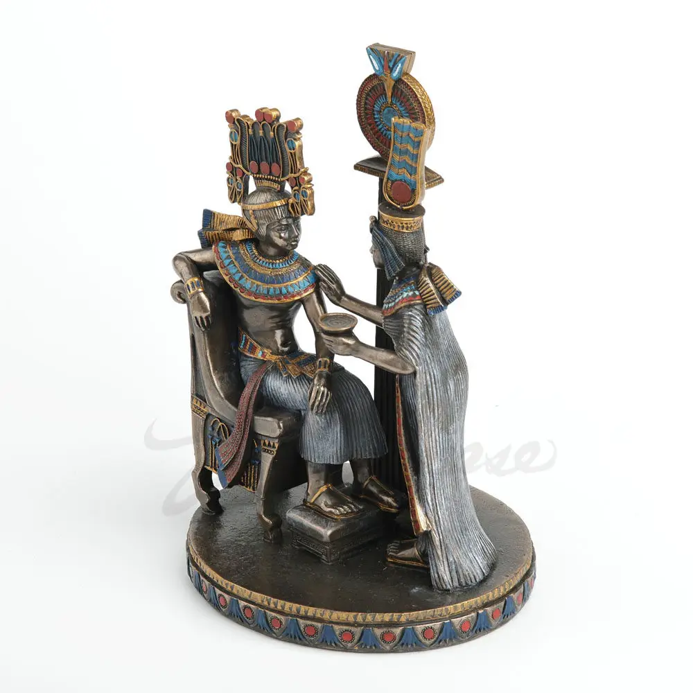 Ancient Egyptian Pharaoh and Queen Statue Bronze Finish Resin Figurine Egypt Royal Couple Sculpture Home Office Decoration Gift