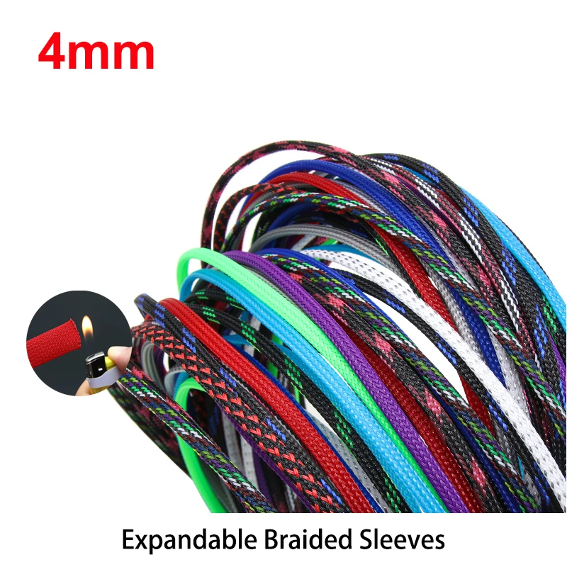 2/5/10/20/50m Braided Sleeves 4mm Cable Management Protection High Density PET Wire Cover Snake Skin Braided Case For Cables