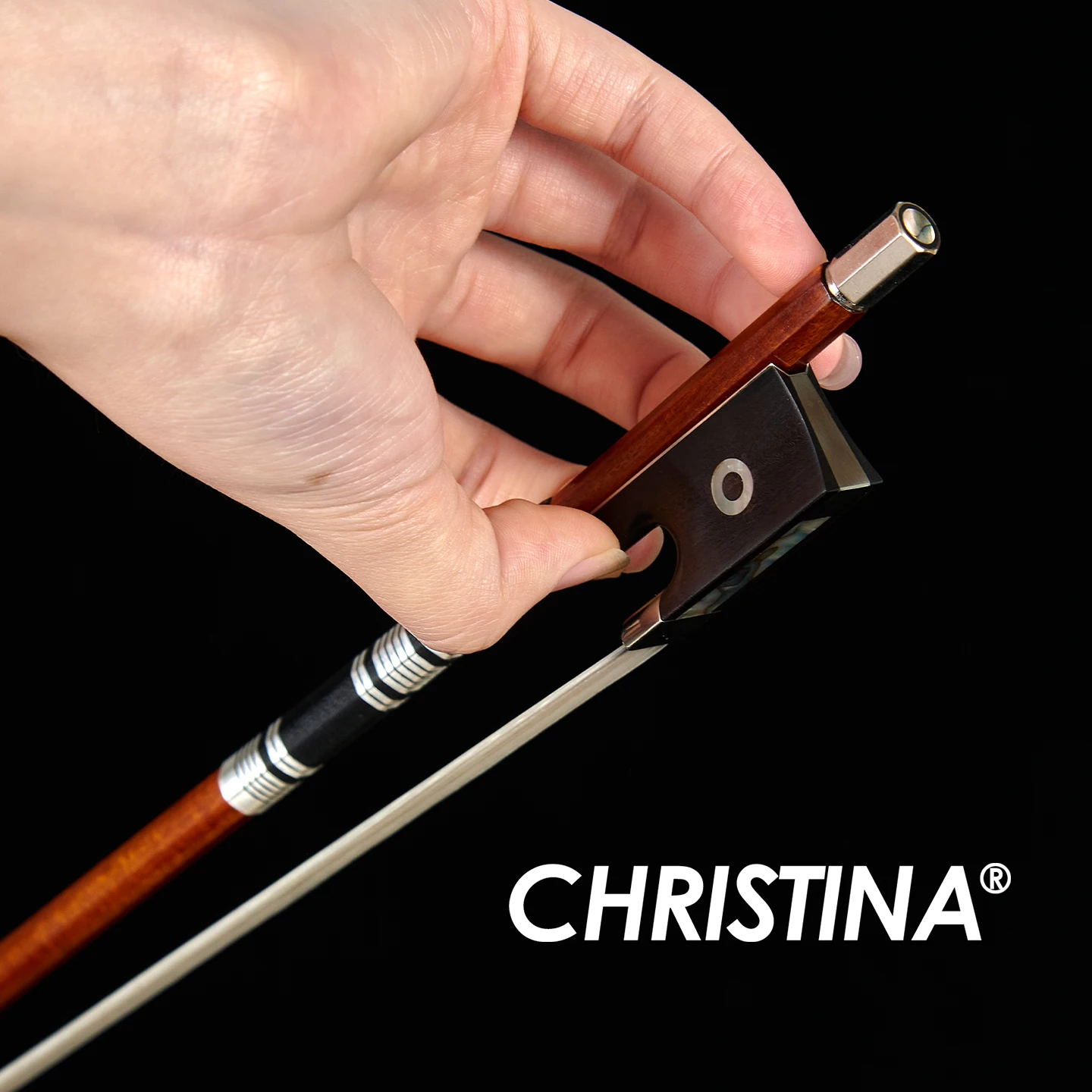 CHRISTINA Violin Bow G04 Rosewood Round Stick Circle Eye Ebony Frog Copper Mounted Inlaid Abalone Shell 4/4 Size