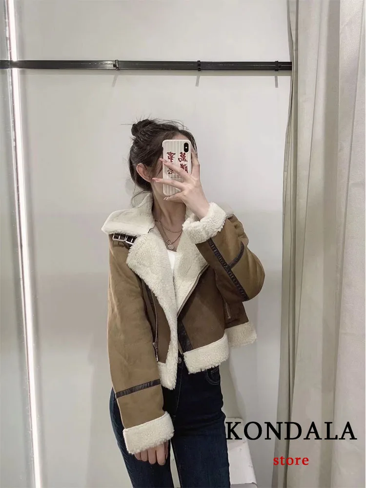 KONDALA Vintage Casual Chic Women Jacket Long Sleeve Zipper Thick Warm Short Soild Turtleneck Fashion 2022 Winter Female Coats