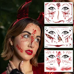 Nieuwe Halloween Tattoo Stickers Angstaanjagende en bloedige gezichtsmake-up Halloween Gezichtsstickers Tattoo Dress Up Bloody Stickers