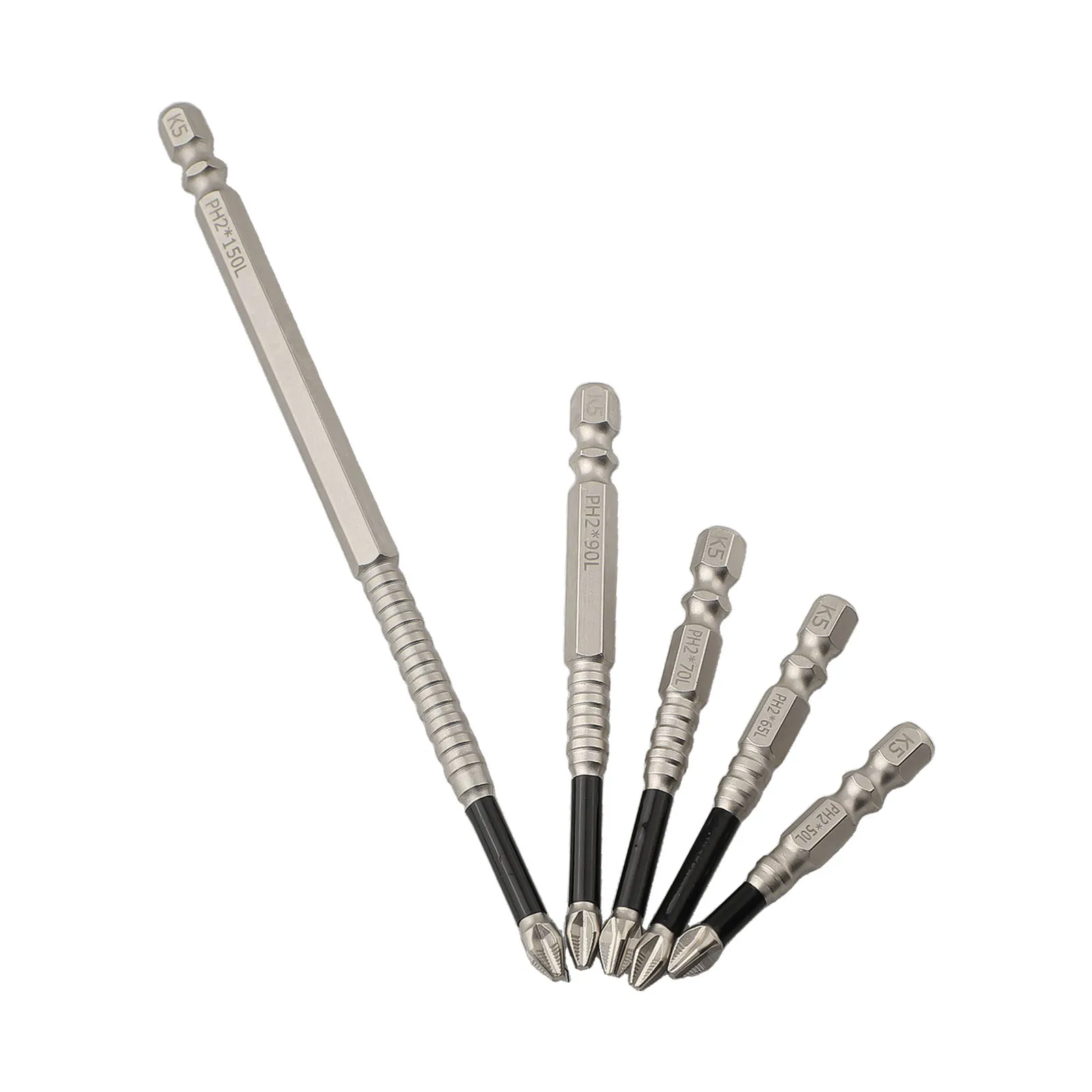 Chave de fenda transversal magnética, cabeça de lote PH2, aço de liga, antiderrapante, brocas longas para parafusar forte de alta resistência, 5 PCs, 6PCs
