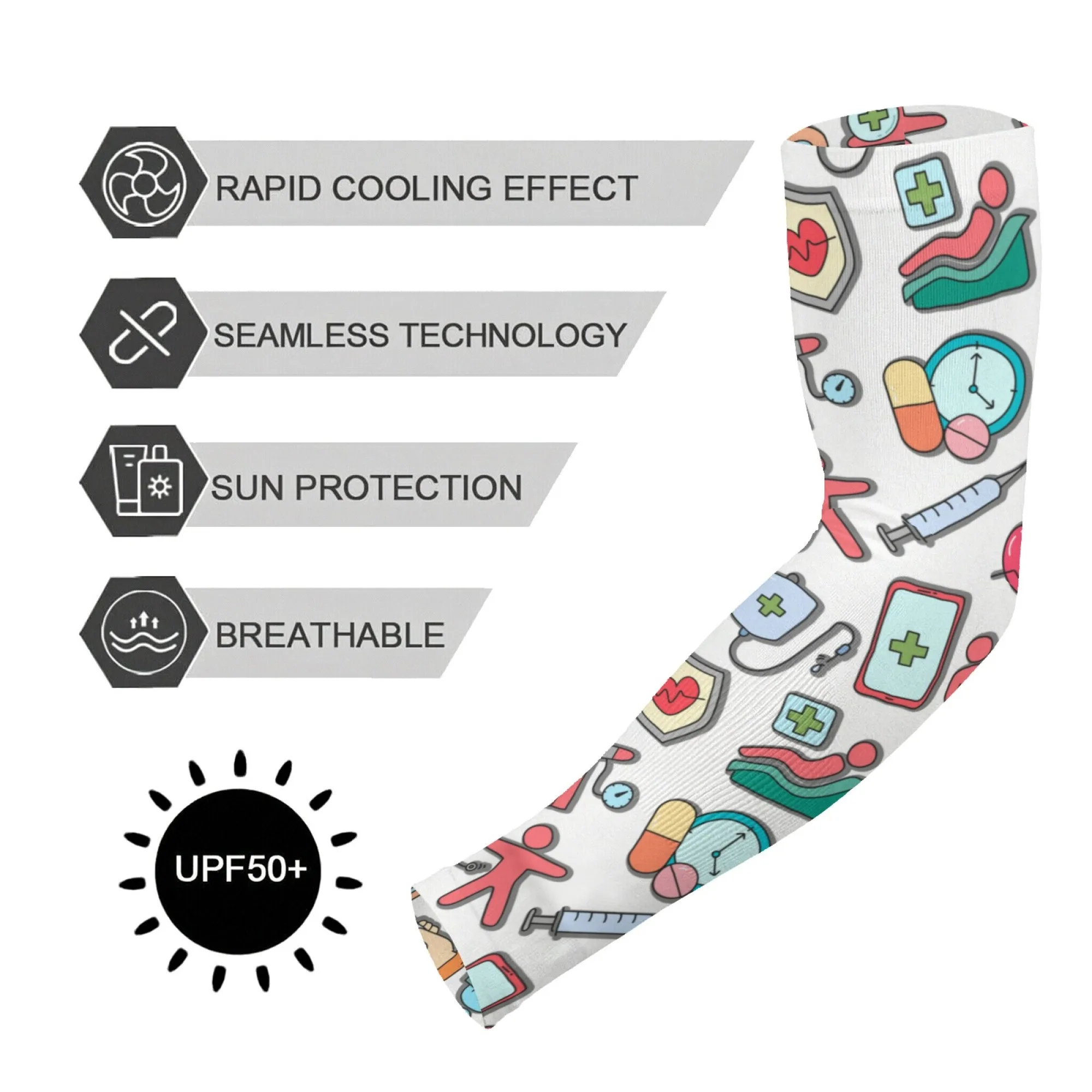 

Cartoon Medical Pattern Arm Sleeves for Women Men UV Protection Cooling Arm Covers Breathable Sun Sleeves for Outdoor Sports