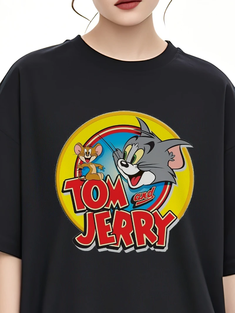 بيع جديد 2025 الصيف توم وجيري المرأة تي شيرت لينة تنفس النسيج الرجعية الراقية الفاخرة لكل من الرجال والنساء