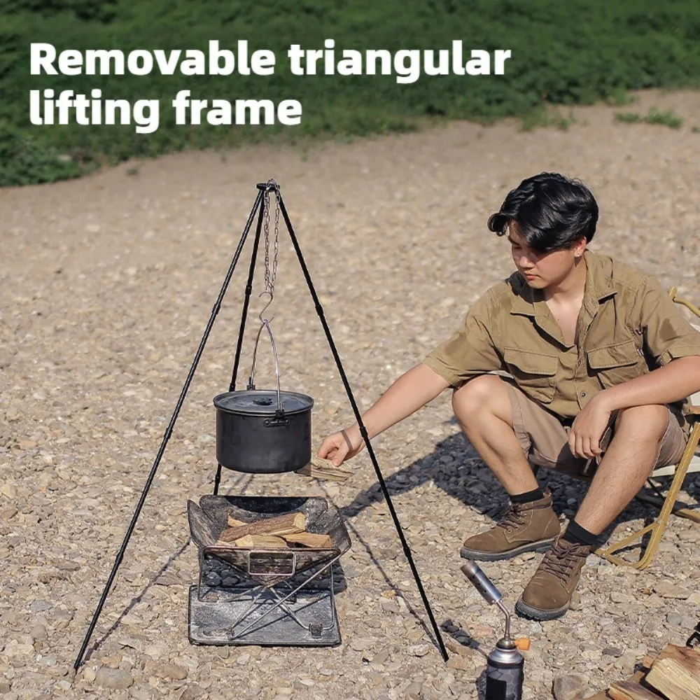 Outdoor Aluminum Alloy Tripod Camping Portable Bonfire Rack Camping Supplies Barbecue Rack Foldable Hanging Pot Bracket