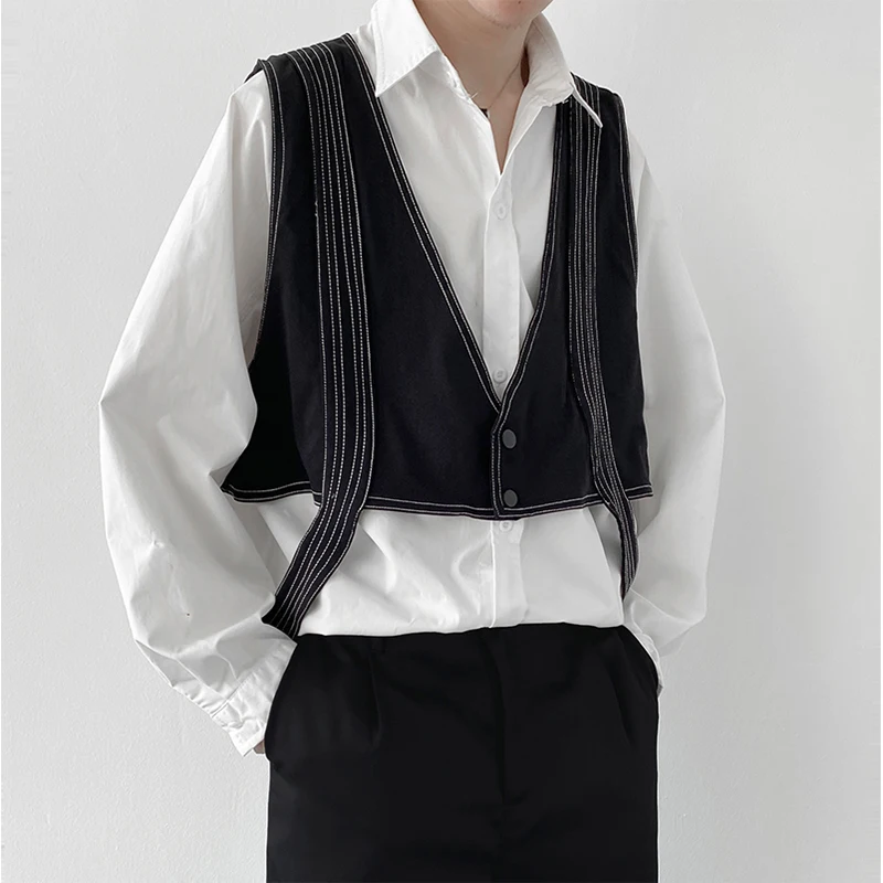 

Summer Sleeveless Tooling Shrug Men Vest T Shirts Fashion Hip Hop Oversized Trendy Tops New Casual Loose Japanese Streetwear Hot