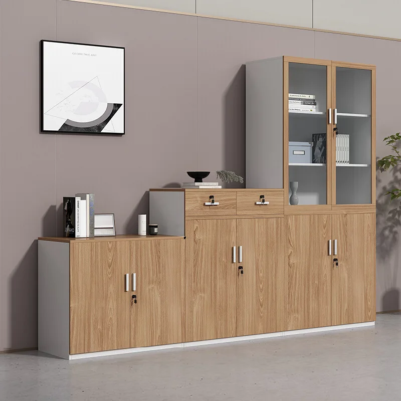 Office file cabinet Wooden storage Low Office area Simple modern file data High and low