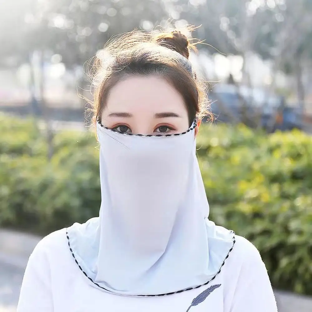 With Neck Flap Ice Silk Sun Protection Face Cover Face Gini Mask Summer Sunscreen Mask Driving Face Mask Womne Neckline Mask