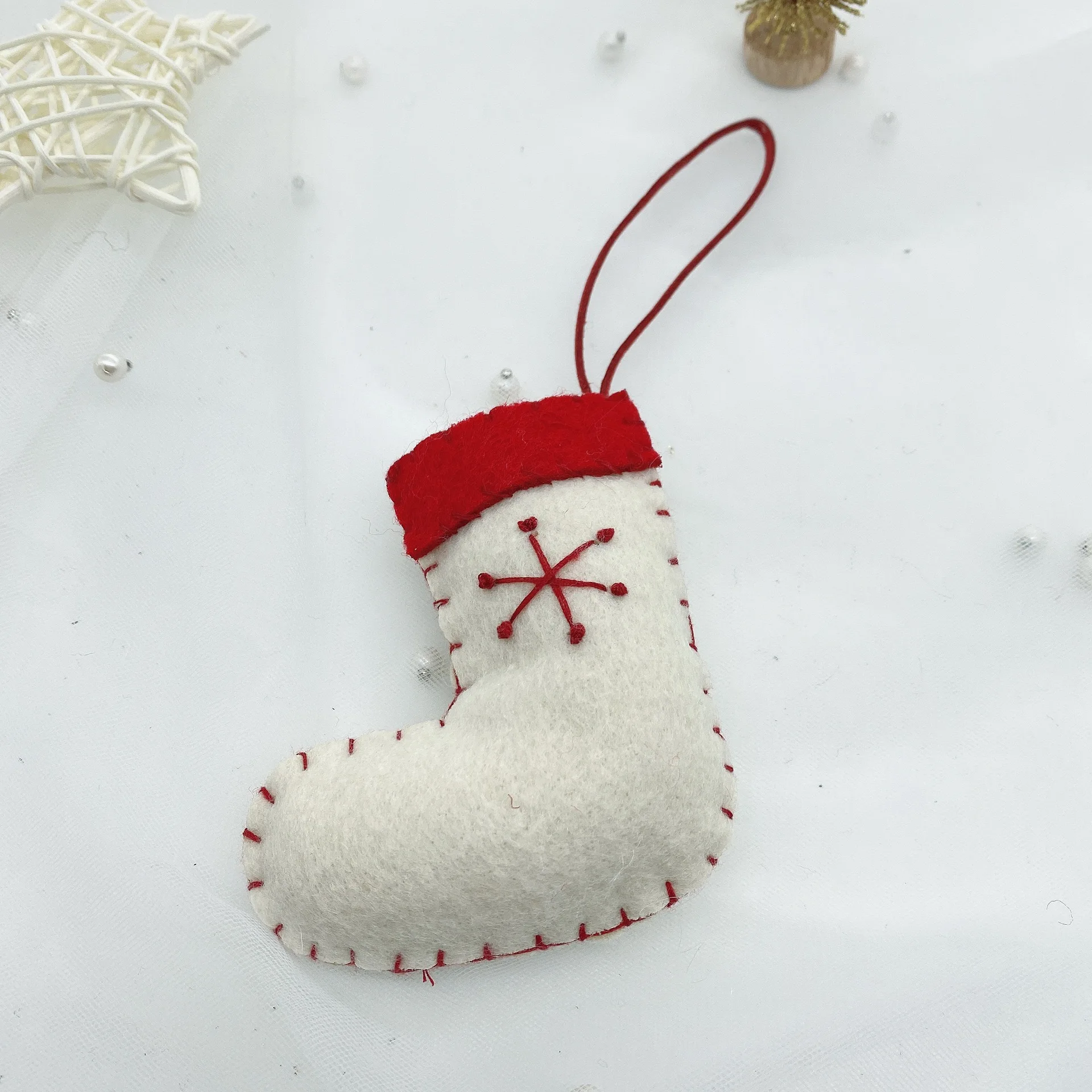 Christmas cute creative wool felt hand-knitted Diy pendant socks atmosphere socks Elk Snowflake gloves decorative props