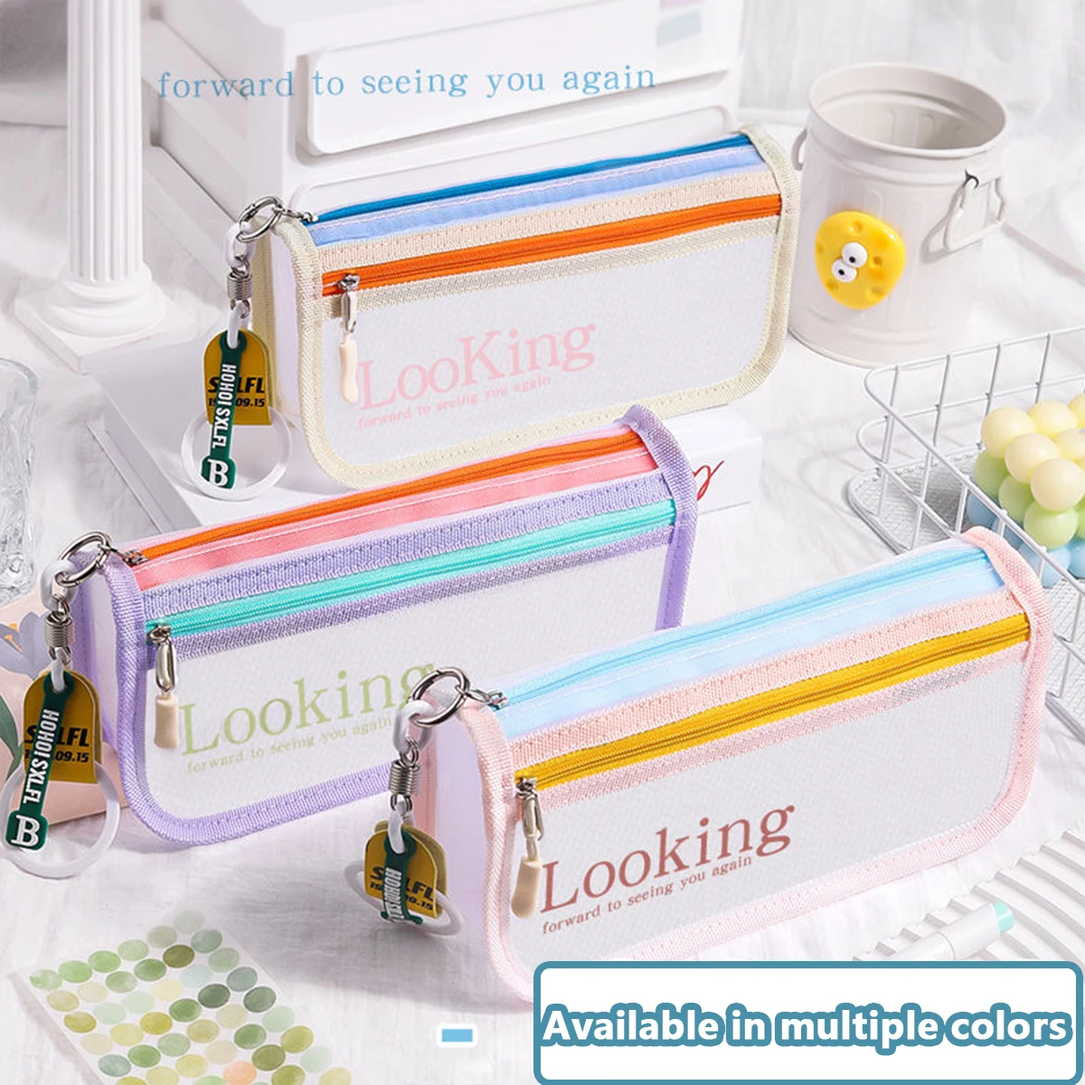 Creativity Transparent Mesh Pen Bag High Value Large Capacity Pencil Case Contrast Color Pen Storage Tool Student Stationery