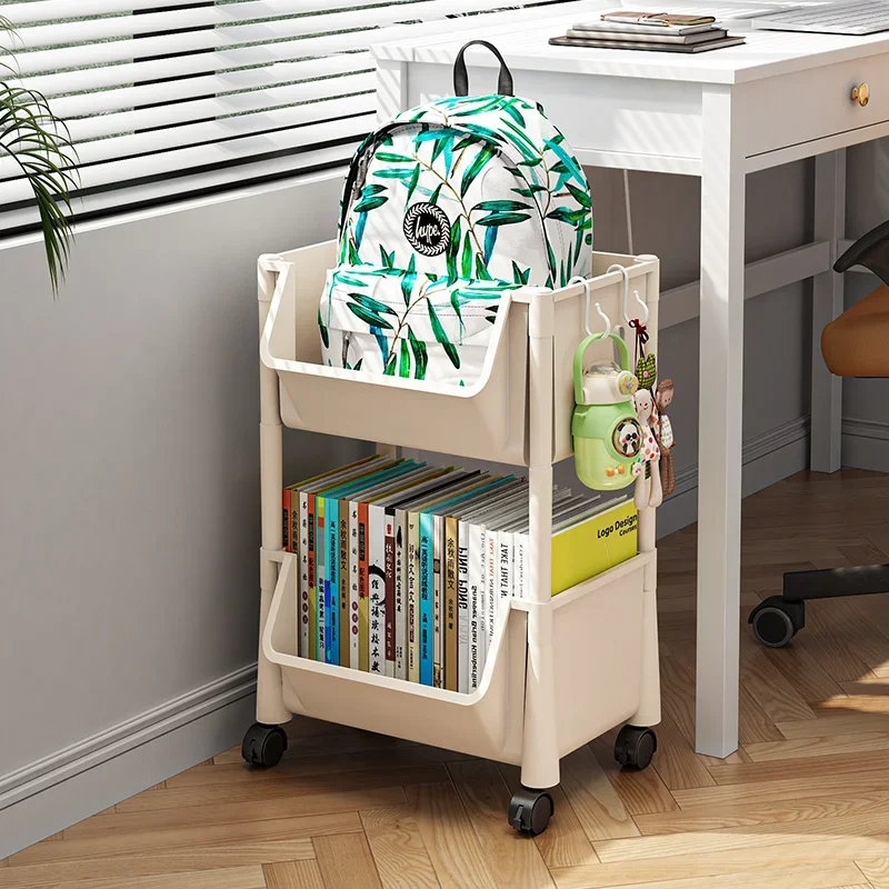 

Under Desk Bookshelf with Pulleys -Students' School Bag Storage Box Movable Household Book Organizer Shelf Space-Saving Designr