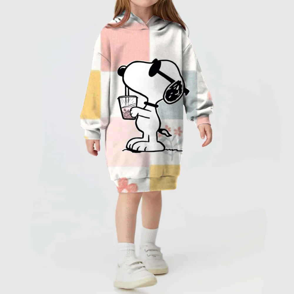 2024 Autumn and Winter Sweatshirts Fashion Casual Disney Snoopy Printed Hoodies Baby Girls Cute Long Sleeve Hoodies Dresses