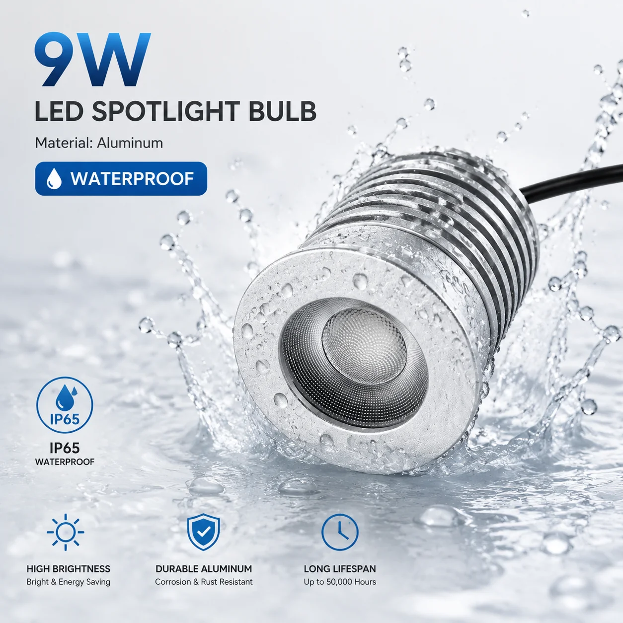 JOYINLED 9W IP65 Waterproof LED Spotlight Bulb Module, Dimmable Downlight Lamp 3000K-6000K CCT for Bathroom Vanity Hotel