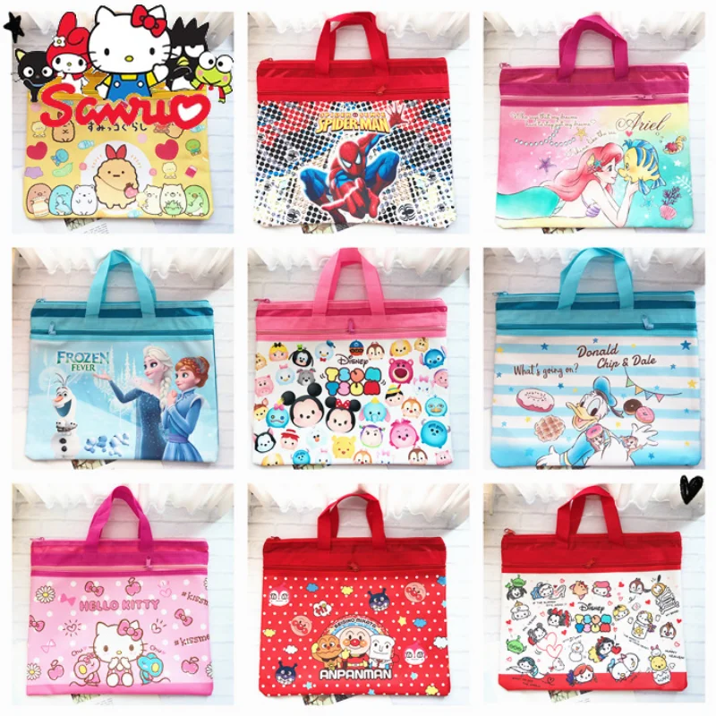 Sanrio Melody Kuromi Hello Kitty Cinnamoroll Pochacco Cartoon Corner Bio File Bag Kids Tuition Bag Japanese Double Carry A4 Bag