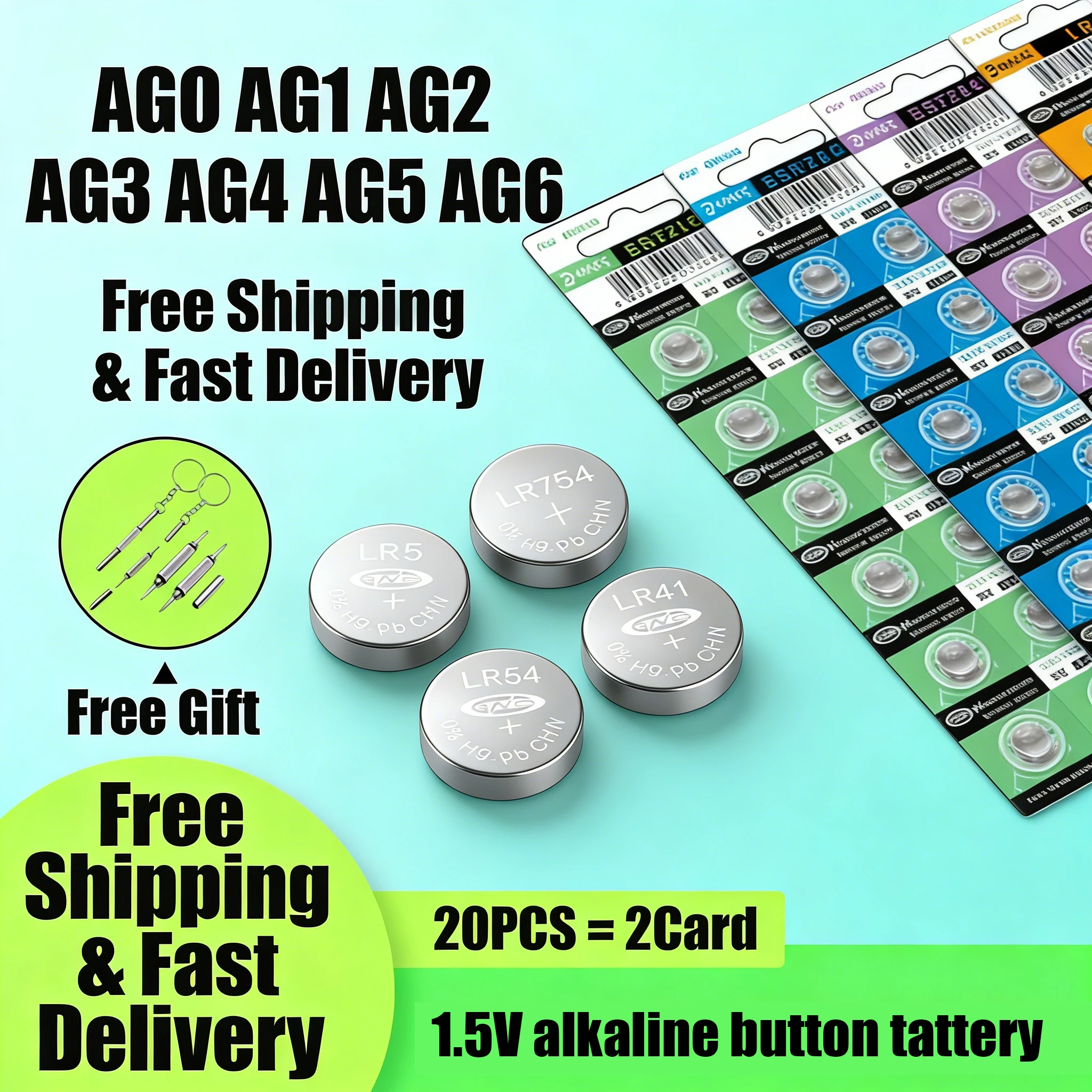 20 Pezzi Batterie Alcaline A Bottone AG0 AG1 AG2 AG3 AG4 AG5 AG6 1.5V LR41 377 364 371 392 379 Per Orologi