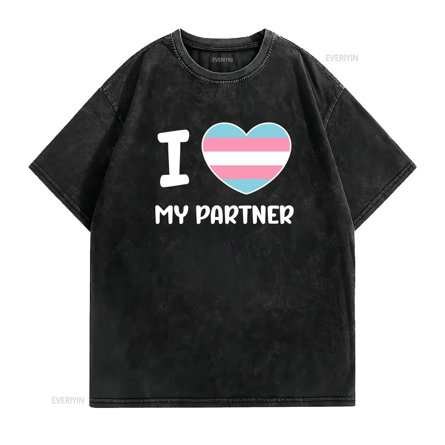 I Heart My Partner Transgender Trans Transexual Love Women's T shirt vintage Washed Versatile streetwear homme Casual Unisex