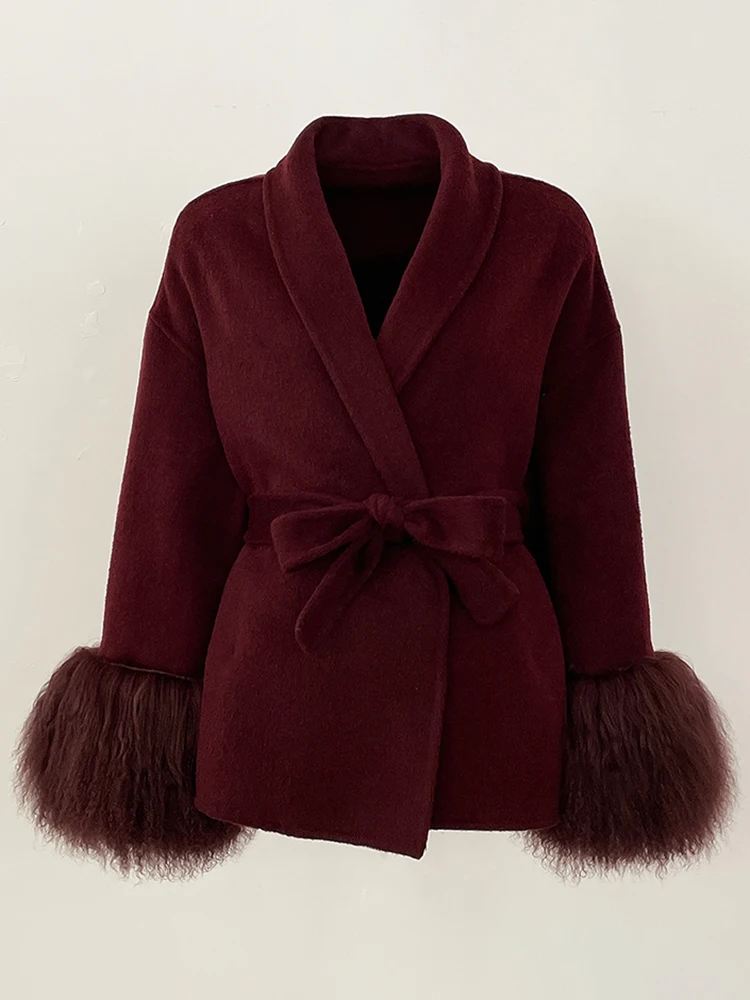 ملابس صوفية جديدة على الموضة للسيدات لعام 2025 سترة صوفية للخريف والشتاء معطف نسائي من فراء الأغنام منغوليا الطبيعية