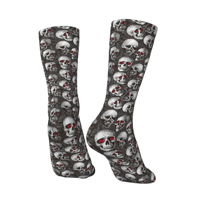 Kaus kaki motif tengkorak Gothic Pria Wanita, kaus kaki motif tengkorak, kaus kaki elastis musim panas, musim gugur, musim dingin, kaus kaki tengkorak Halloween