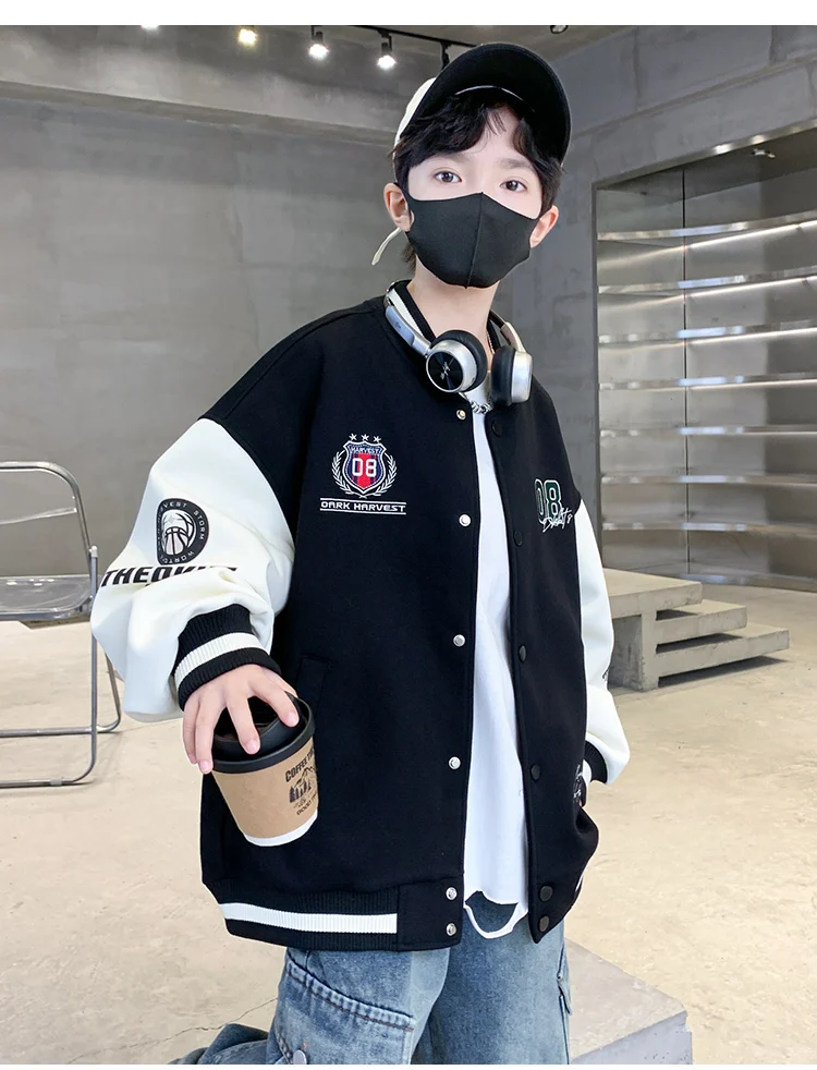 Modische, lässige Baseballjacke im koreanischen Stil für Kinder, geeignet für Teenager und Jungen, als Sportoutfit für Frühling und Herbst, sportliche Baseballjacke. – Detail 6