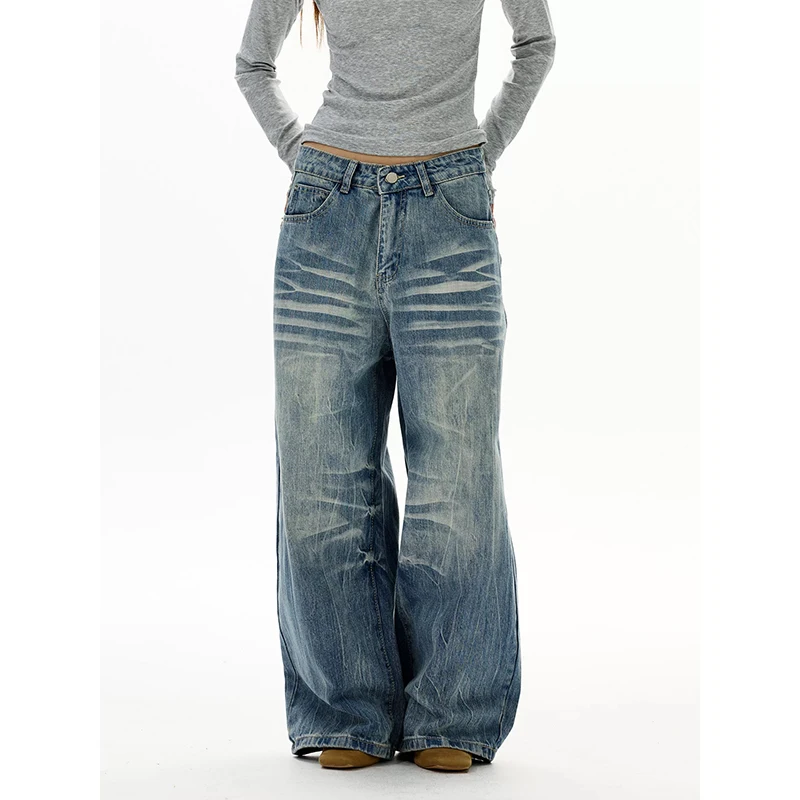 

Джинсы YIBASHU синие женские с высокой талией, свободные, в стиле Y2K, винтажные, прямые, карго, уличные, американские, широкие, джинсовые брюки